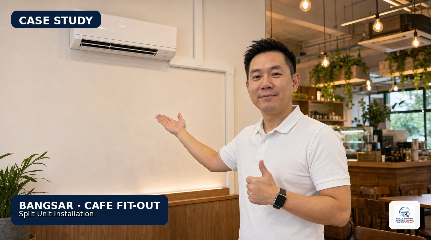 Daikin split aircond installation for a new cafe in Bangsar, Kuala Lumpur